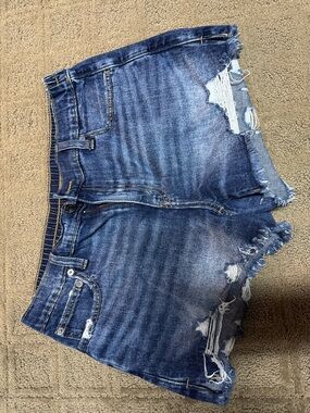 aerie Distressed Dark Blue Denim Jean Shorts
